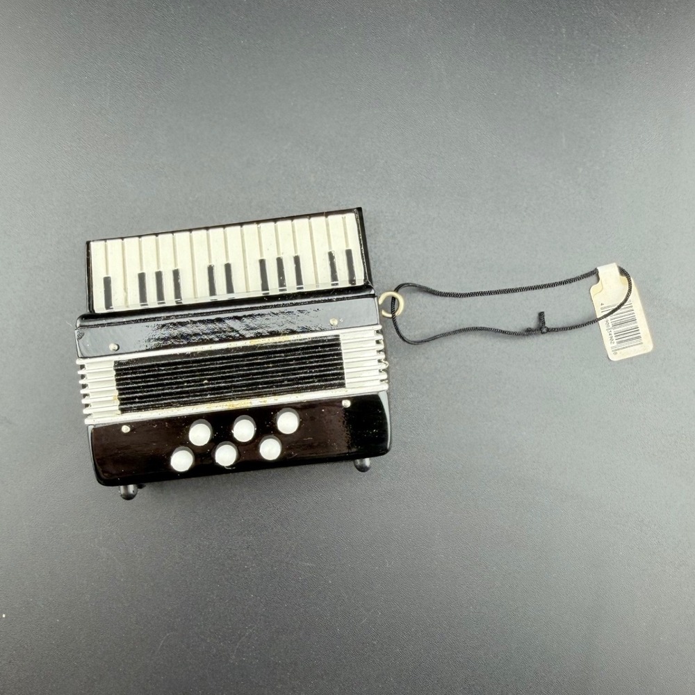 Miniature Accordion Ornament Black White Musical Instrument Holidays Folk Polka